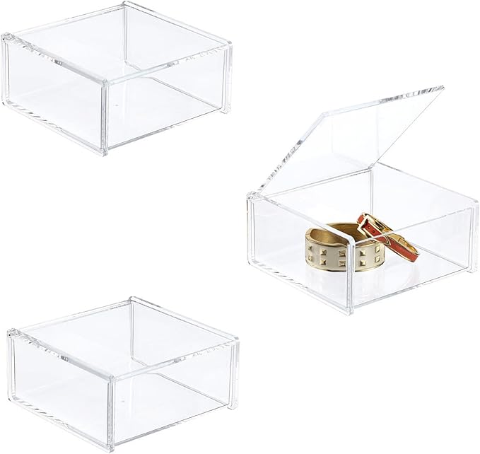 KissYou Acrylic Box with Lid 2 Packs Clear Storage Contanier Coffee Pod Holder Organizers Accessories Clear Hinged Lid Box