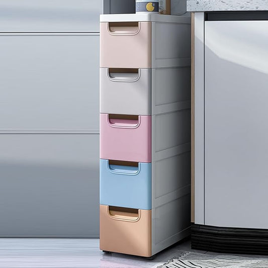 5 Drawers Slim Storage Cabinet,Rolling Narrow Cabinet with Drawer and Wheel,Multifunctional Floor Cabinet for Small Spaces Bathroom Kitchen Bedroom Living Room