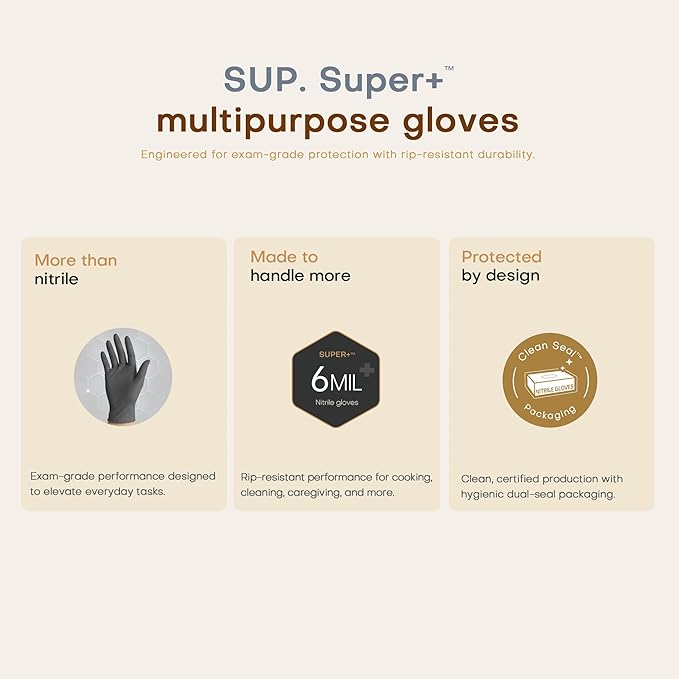 SUPER+ Black Nitrile Gloves HEAVY DUTY 6 Mil Disposable Chemical Resistant Powder & Latex Free Medical Cooking Cleaning 600Ct