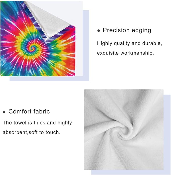 Tie Dye Towels Set of 3 Rainbow Hippie Colors Bathroom Towel Soft Absorbent Chic Abstract Swirl Bath Hand Towels Washcloth Guest Towel Sets Bathroom Decorations
