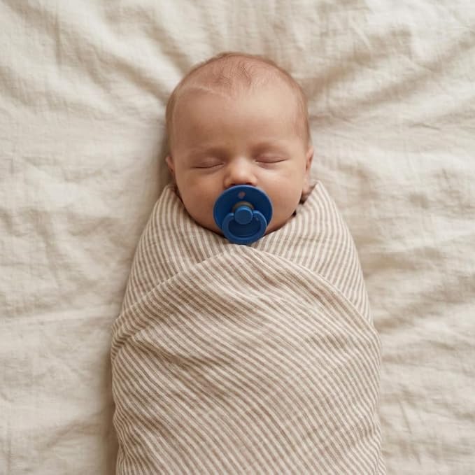 Baby Swaddle – Organic Cotton Muslin Baby Swaddles for Newborns 47” x 47” (Natural Stripe)