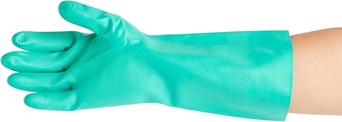 Clean Tek Professional 15 Mil Medium Cleaning Gloves, 1 Pair Of Long Cuff Gloves - Flock Lining, No-Powder, Green Nitrile Chemical Tolerant Gloves, No-Latex, Heavy-Duty Tasks