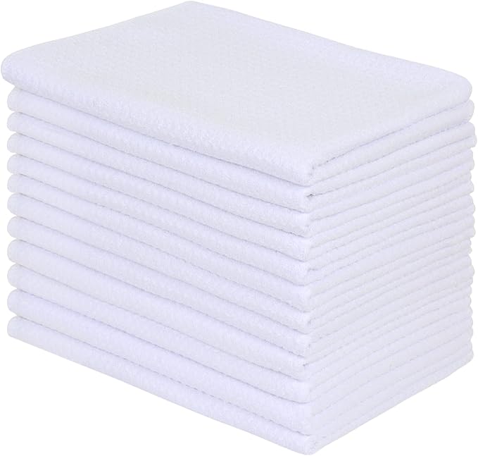 Microfiber Kitchen Towels Waffle Weave Kitchen Dish Towels Super Absorbent Soft Fast Drying Dish Cloths Reusable Cleaning Cloths Kitchen Hand Towels Tea Towels 12Pack White 16 Inch X 24 Inch
