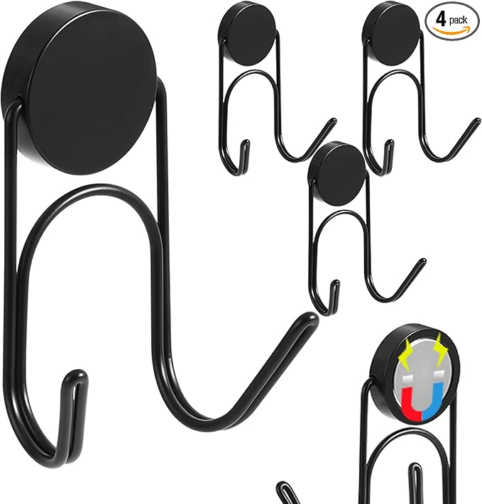 Magnetic Hooks 304 Stainless Steel Hooks Heavy Duty Magnets Hanging Hooks for Refrigerator Grill Toolbox Cabins Outdoor,Cruise Essentials Camper Accessories,4pack(Black,1.3in-2-)