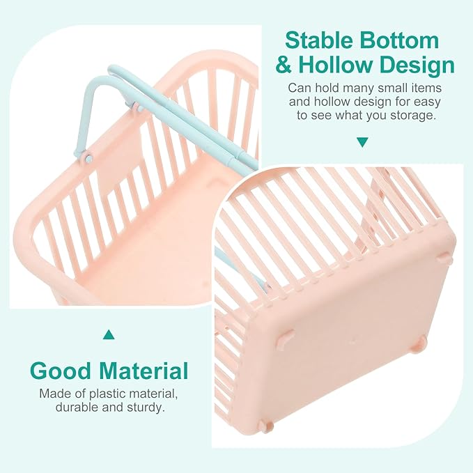 PATIKIL 8PCS Small Plastic Basket,Mini Storage Basket Grocery Tiny Shopping Baskets with Handle Organizer Filtered Water for Organizing Toys Fruits Veggies Snacks, Pink
