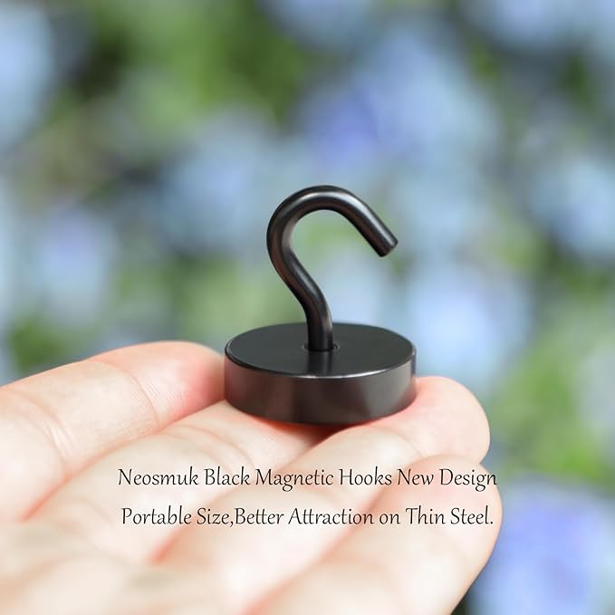 Neosmuk Magnetic Hooks, Cruise Ship Essentials, 80lb+ Heavy Duty Magnetic Hooks for Cruise Cabins, Refrigerator, Grill, Hanging, and Travel | Extra Strong Must-Haves Magnet Hook,Black