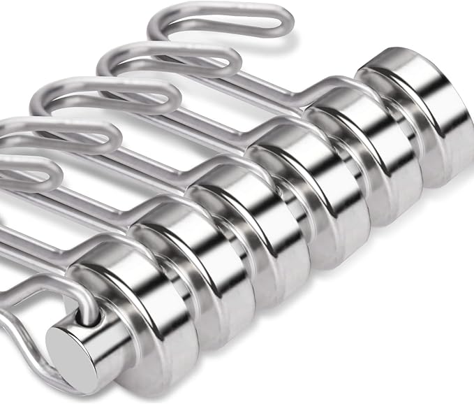 E BAVITE Swivel Swing Magnetic Hooks New Upgraded, 30LB（6pack） Refrigerator Magnet Hook Strong Neodymium Magnets, Perfect for Refrigerator and Other Surfaces,60mm(2.36in) in