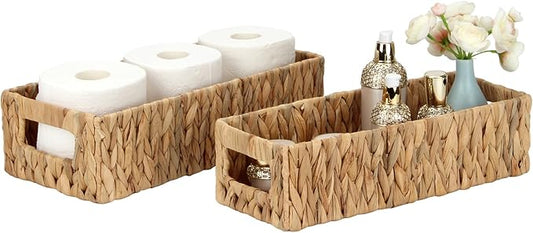 Wicker Storage Basket Nesting Small Wicker Basket, Water Hyacinth Toilet Paper Baskets for Storage, Bathroom Organizer Toilet Paper Holders for Organizing Pantry Bathroom Toilet Tank, 2 Pack