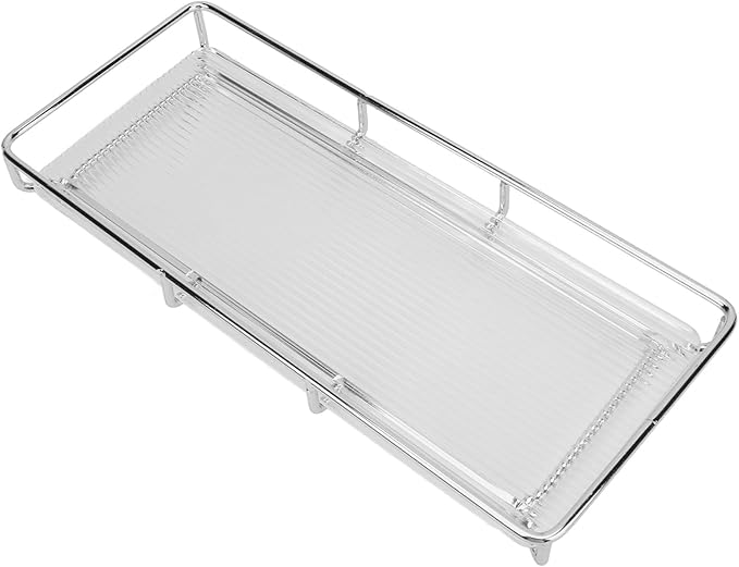 Restokki Bathroom Countertop Tray Stainless Steel Acrylic Modern Minimalist Design Storage Shelf Vanity Tray for Cosmetics Living Goods (Silver Single Layer Large Size)