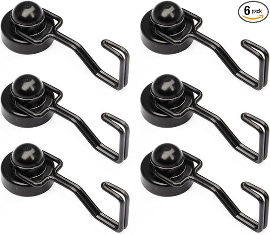 Magnet Hooks for Cruise Cabins, Heavy Duty Swivel With Black Painting for Refrigerator Hanging, Grill (6 Pack, Black)