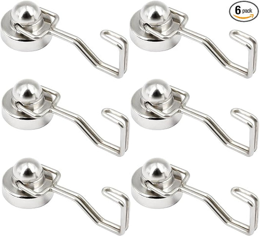 Strong Magnetic Hooks Heavy Duty New Look Multipurpose for Cruise Cabin and Refrigerator,Round Base Rare Earth Small Magnet Hooks for Hanging(Pack of 6)