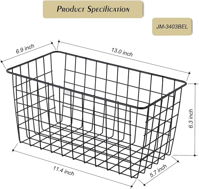 4 Pack【Extra Large】Hanging Kitchen Basket,Wire Storage Basket,with Traceless Tape and 3M High-Strength Plastic Hooks,no Drilling,for Cabinet Storage,Kitchen,Bathroom,Storage Room,large capacity