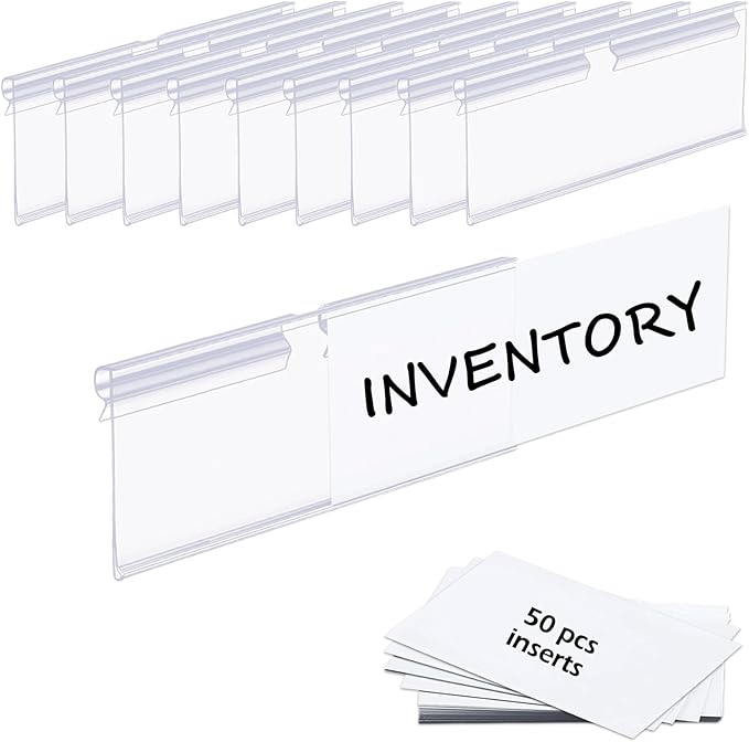 50PCS Basket Bin Labels Clip On,Clear Plastic Wire Shelf Price Tags,Labels for Storage Bins,Merchandise Sign Display Holder,50PCS Paper Inserts Included(Size:3.54x1.57inch/9x4.2cm)