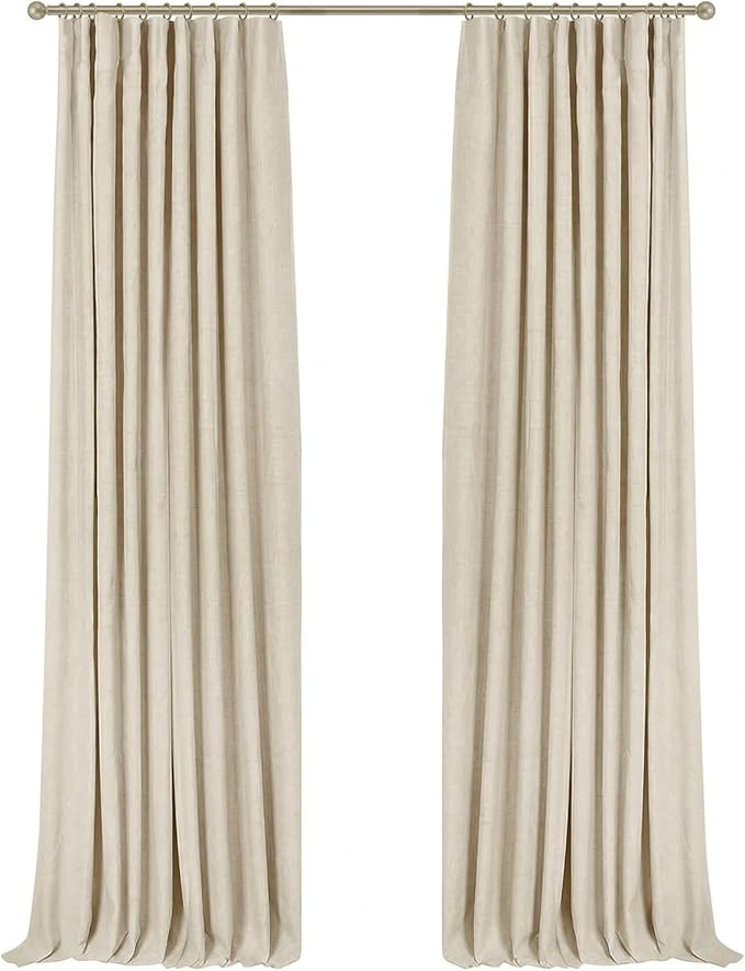 INOVADAY 100% Blackout Curtains for Bedroom, Black Out Curtains 120 Inch Long, Clip Rings Linen Blackout Drapes, Thermal Insulated Room Darkening for Living Room, 2 Panels - Cream,W50xL120