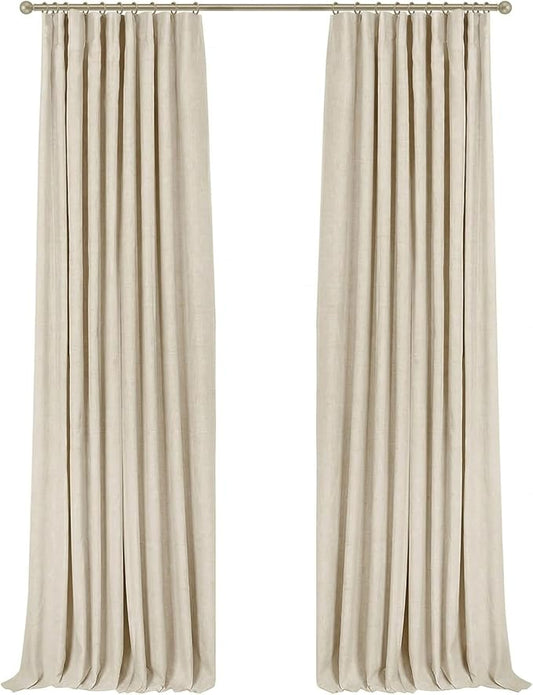 INOVADAY 100% Blackout Curtains for Bedroom, Black Out Curtains 90 Inch Long, Clip Rings Linen Blackout Drapes, Thermal Insulated Room Darkening for Living Room, 2 Panels - Cream,W50xL90
