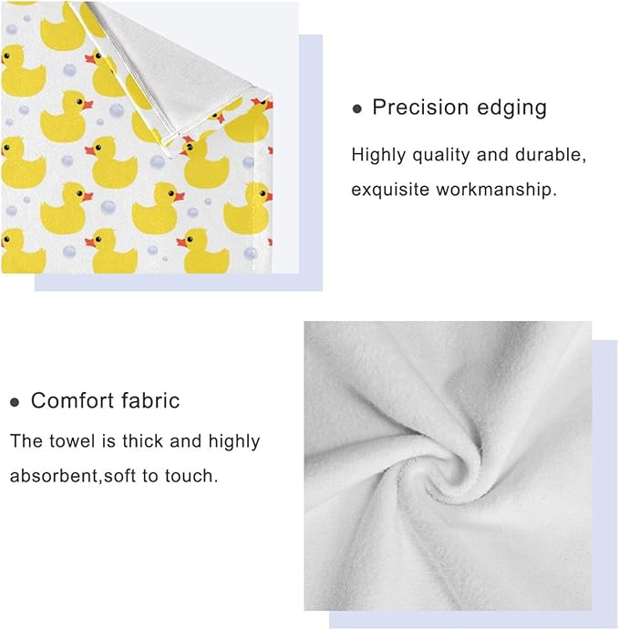 3 Piece Yellow Ducks Bath Towel Set,Microfiber Decorative Vintage Cute Animal Duck Bubbles Pattern Themed Bathroom Towels,1 Bath Towel 1 Hand Towel for Bathroom Kitchen,1 Washcloth for Face
