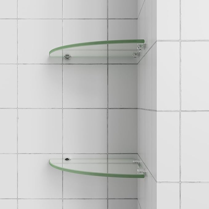 2-Pack Glass Shower Caddy, 10" Corner Glass Shower Shelf, 5/16"(8mm) Tempered Glass, Wall Mount Shower Organizer for Bathroom, Kitchen, Shower Room