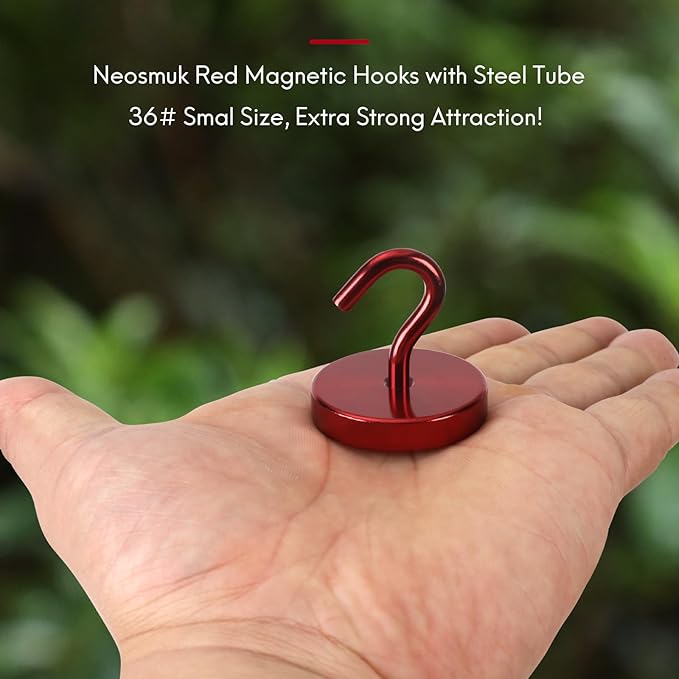 Neosmuk Magnetic Hooks, Heavy Duty 170lb Strong Magnets for Cruise Cabins, Ship Essentials, Large Metal Hooks for Hanging on Fridge(Red,Pack of 4)