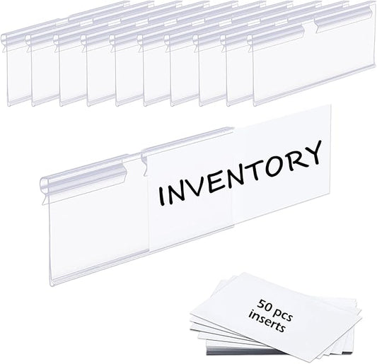 50PCS Basket Bin Labels Clip On,Clear Plastic Wire Shelf Price Tags,Labels for Storage Bins,Merchandise Sign Display Holder,50PCS Paper Inserts Included(Size:3.15x1.57inch/8x4.2cm)