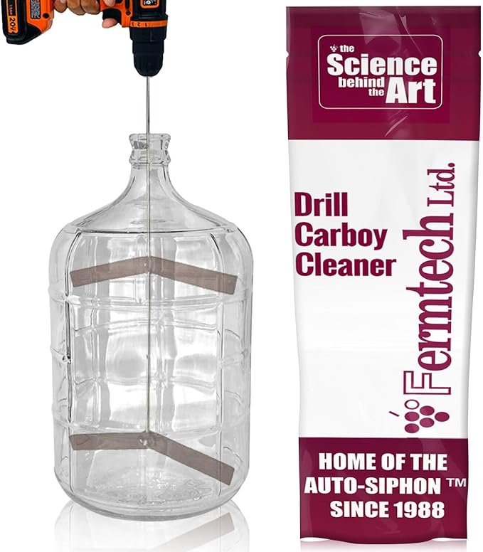 Drill Attachment Carboy Pail Jug Scrub Brush - 25" Long for Carboys, Jugs, Pails, Water Bottles - Cleaning Supplies for Brewing, Wine Making