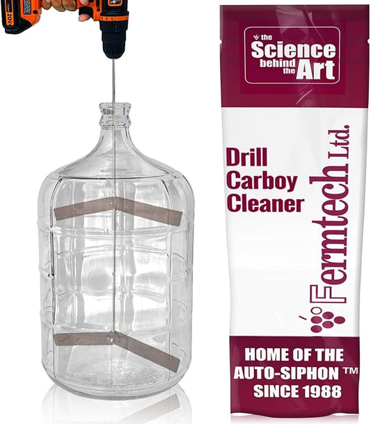 Drill Attachment Carboy Pail Jug Scrub Brush - 25" Long for Carboys, Jugs, Pails, Water Bottles - Cleaning Supplies for Brewing, Wine Making