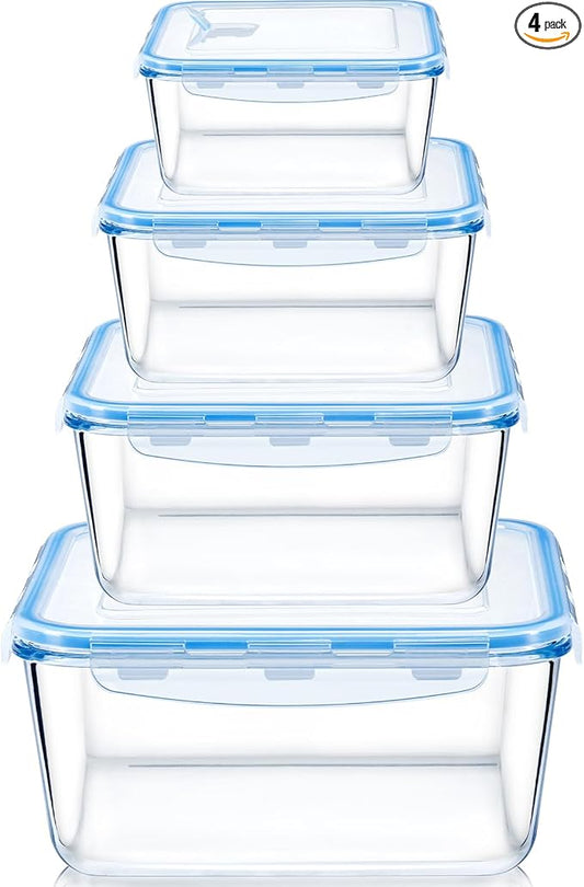 NUTRIUPS 17/34/68/112oz Square Large Glass Food Storage Containers with Lids,Glass Baking Dish & Meal Prep Containers with Lids,4-Piece Set