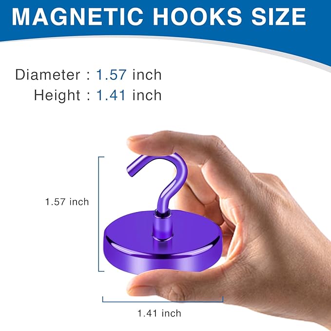 LOVIMAG Cruise Ship Essentials, 150Lbs Magnetic Hooks Heavy Duty, Purple Magnet Hooks for Cruise Cabins, Strong Magnetic Hook for Hanging-12 Pack