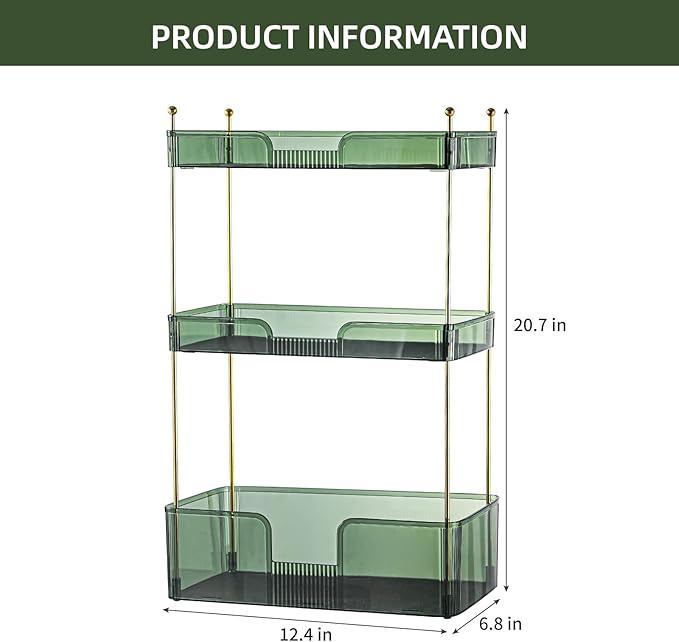 3 Tier Bathroom Organizer Countertop Makeup Perfume Tray Skincare Organizer for Bathroom Dresser Vanity (Green)