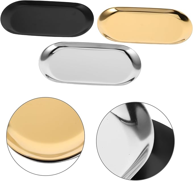 STOBAZA 3pcs Stainless Steel Tray Nordic Style Home Storage for Jewelry Snacks Cosmetics Dish for Living Room Bedroom Kitchen Decor