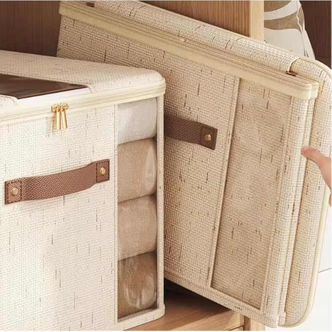 3PCS Storage Bins, Foldable Storage Baskets Lid Clear Window for Organizing Toys, Books, Shelves, Closet, Large Storage Box with Rope Handles, Sturdy Organizer Bins (Large)