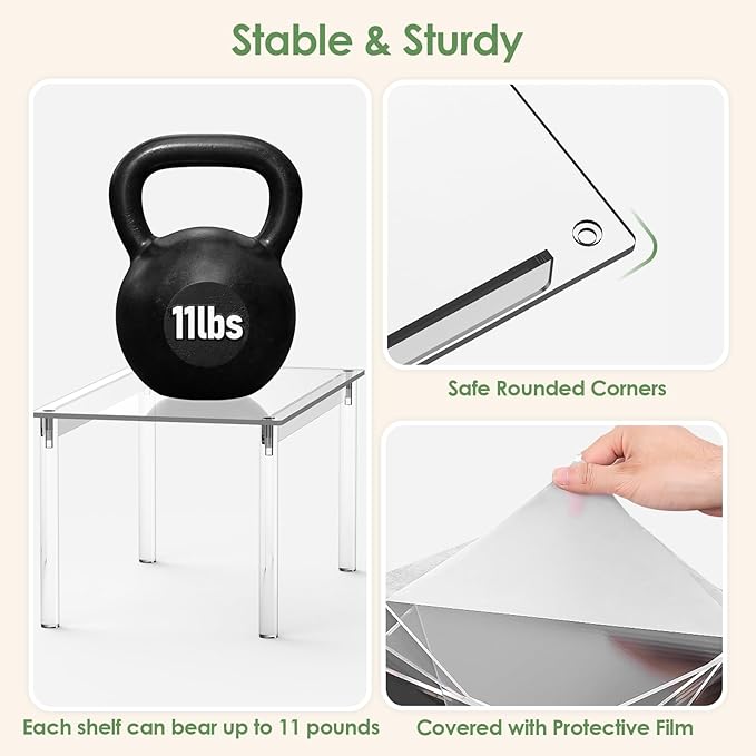 Delamu Clear Kitchen Cabinet Organizer, Set of 4 Acrylic Shelf Organizer for Cupboard Organizers and Storage, Stackable Cabinet Shelf for Plate, Dish, Bowl, Cup & Mug, 11.7" W x 7.7" D x 6.3" H