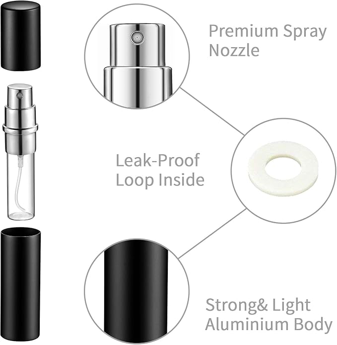 Zonon 56 Pieces 5ml Refillable Perfume Atomizer Mini Refillable Spray Perfume Bottle Portable with 56 Pieces Refill Pump Dispenser Pump Transfer Tool for Outgoing Valentine's Day(Black)