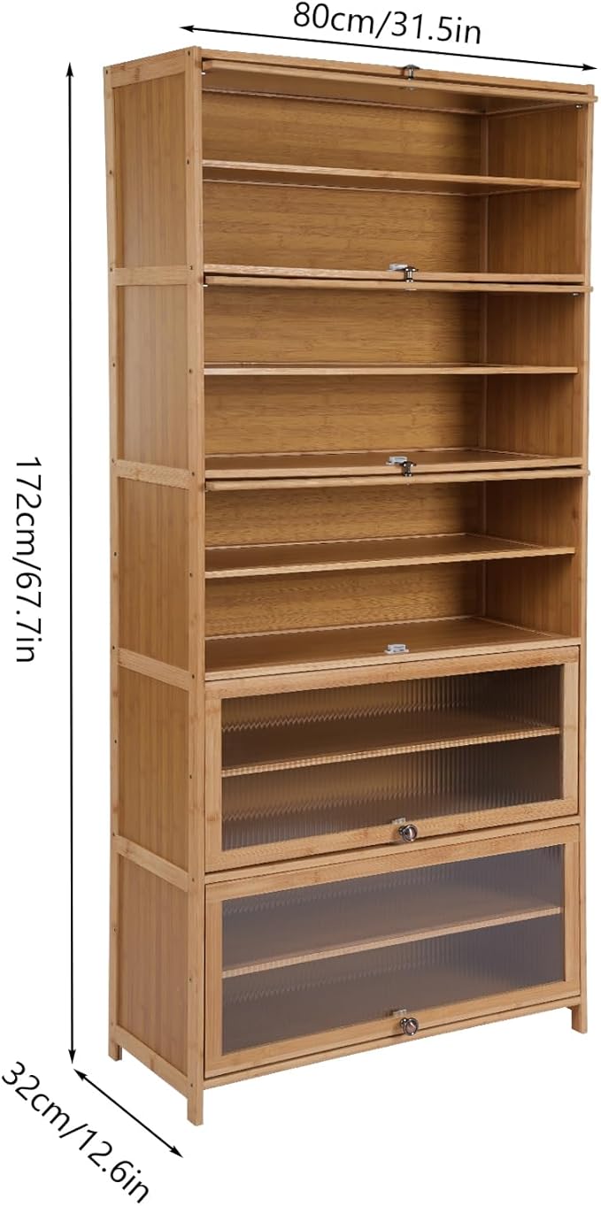 10 Tiers Bamboo Shoe Cabinet with Flip Doors, Large Freestanding Shoe Rack for Entryway, Shoe Shelves Organizer for Closet Hallway Bedroom