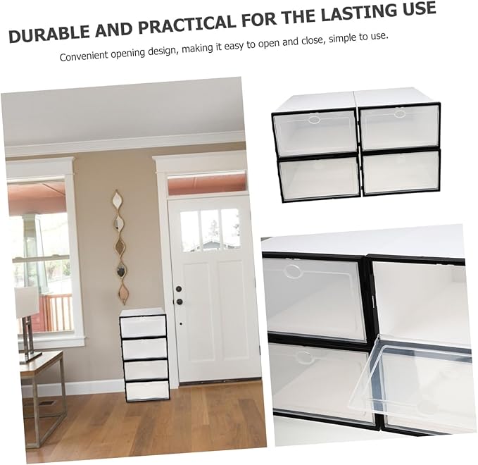 Garneck 4pcs shoe box sneaker cabinet shoes case shoe display case shoe storage containers sneaker containers Stackable Shoe Storage Rack clear Organizer white plastic men and women drawer