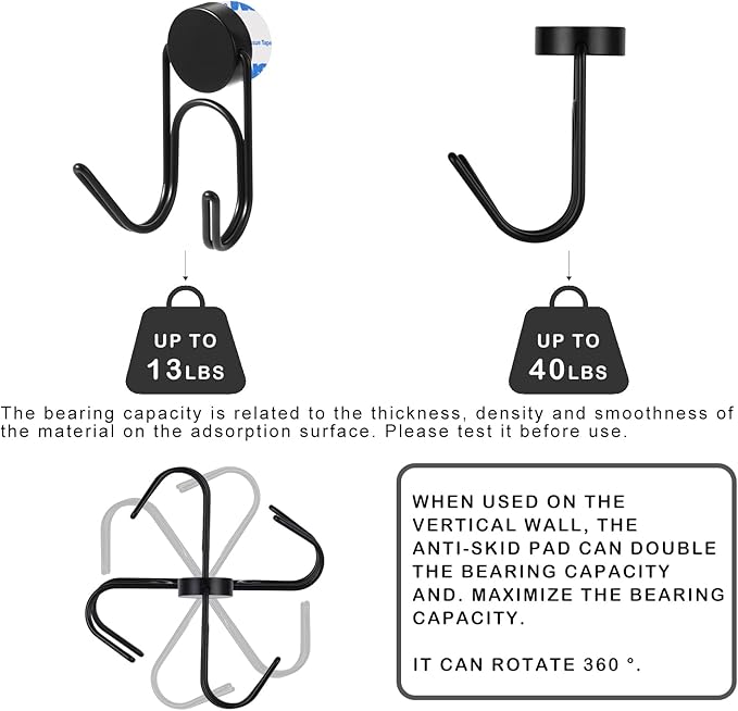 Magnetic Hooks 304 Stainless Steel Hooks Heavy Duty Magnets Hanging Hooks for Refrigerator Grill Toolbox Outdoor,Cruise Essentials Camper Accessories,4pack(Black,1.1in-2 40Lbs)