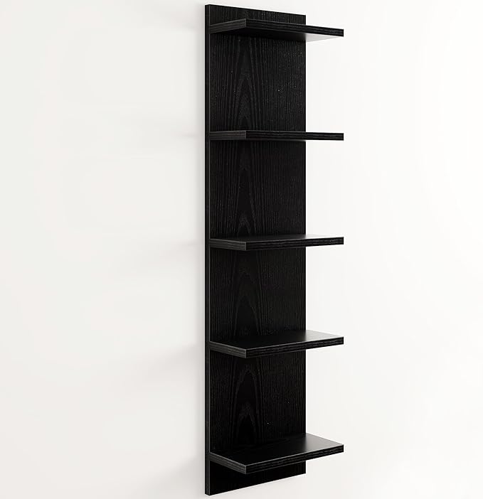 Fun Memories 5-Tier Wall Shelf Unit, 48" Tall Floating Storage Organizer for Bedroom, Living Room, and Home Decor, Black Vertical Shelving Unit