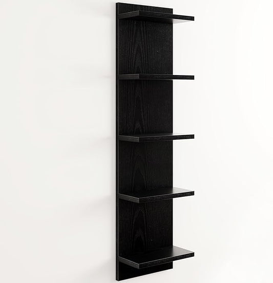 Fun Memories 5-Tier Wall Shelf Unit, 48" Tall Floating Storage Organizer for Bedroom, Living Room, and Home Decor, Black Vertical Shelving Unit