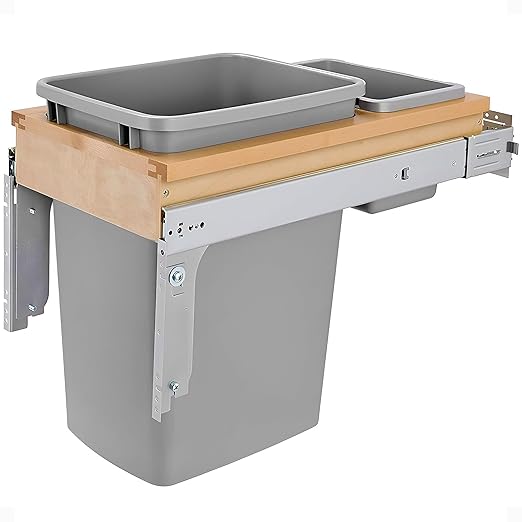 Rev-A-Shelf Top Mount Single Pullout Under Cabinet 35 Quart Kitchen Trash Cans w/ Soft-Close, 150 Pound Rated Full-Extension Slides, 4WCTM-12BBSCDM1