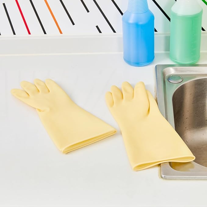 Clean Tek Professional 22 Mil Medium Cleaning Gloves, 10 Pairs Of Long Cuff Gloves - No-Slip Grip, No-Powder, Yellow Latex Gloves For Kitchen Cleaning, Ideal For Washing Dishes