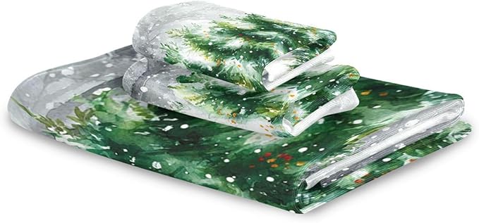 Christmas Winter Towels Set of 3 Rustic Christmas Tree with Snowflakes Bathroom Towel Soft Absorbent Bath Hand Towels Washcloth Guest Towel Sets Xmas Holiday Decor