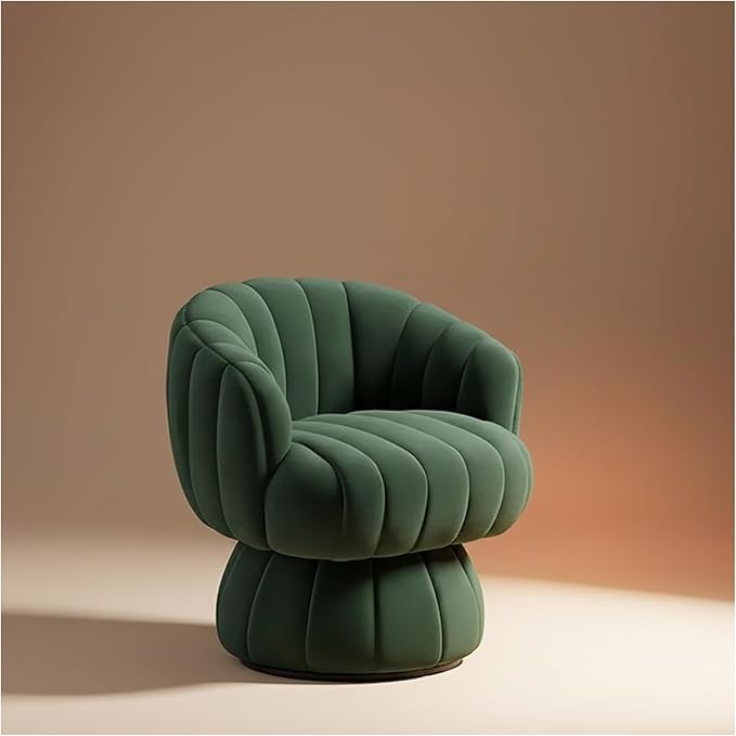 Premium Green Velvet Swivel Chair - Mid-Century Modern Round Accent Chair