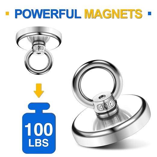 DIYMAG Magnetic Hooks, 100 lbs Heavy Duty Rare Earth Neodymium Magnet Hooks with Countersunk Hole Eyebolt for Workplace, Home, Kitchen, Office and Garage, 10 Packs