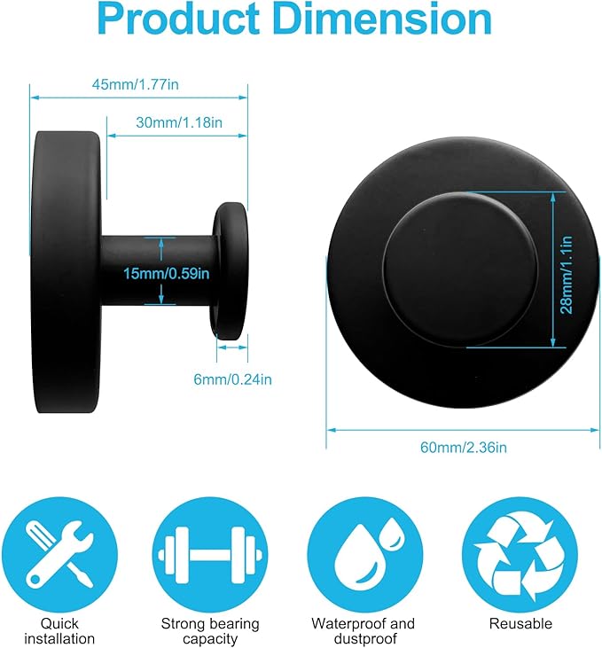 20 Pack Suction Cup Hooks for Shower, Suction Cup Towel Hooks for Bathrooms, Adhesive Wall Hook, SUS304 Waterproof Stainless Steel Hooks for Bathroom, Bedroom, Kitchen, Hotel and Office
