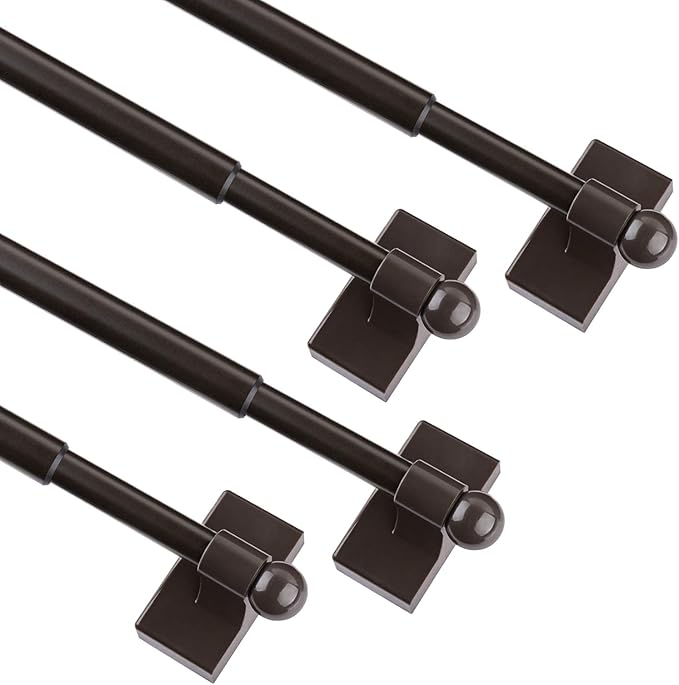 WL.Rocaille Magnetic Curtain Rod Multi-Use Adjustable Cafe Sidelight Magnetic Rods, 16"-28" Magnetic Curtain Rod Stick on Iron and Steel Place, Brown, 4-Pack