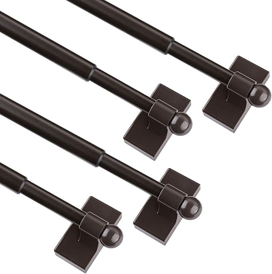 WL.Rocaille Magnetic Curtain Rod Multi-Use Adjustable Cafe Sidelight Magnetic Rods, 16"-28" Magnetic Curtain Rod Stick on Iron and Steel Place, Brown, 4-Pack