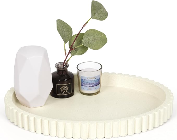 Oval Tray for Coffee Table Decor, 13" Concrete Coffee Table Trays, Table Centerpieces Decorative Tray for Home Decor, Modern Decorative Centerpiece Trays, Light Beige