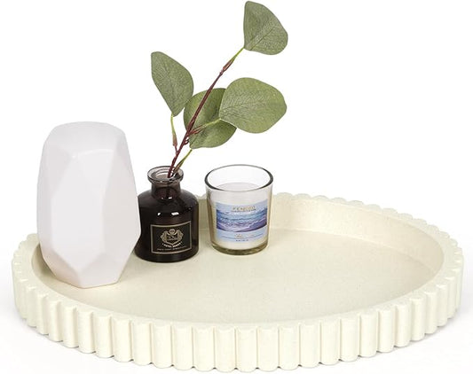 Oval Tray for Coffee Table Decor, 13" Concrete Coffee Table Trays, Table Centerpieces Decorative Tray for Home Decor, Modern Decorative Centerpiece Trays, Light Beige