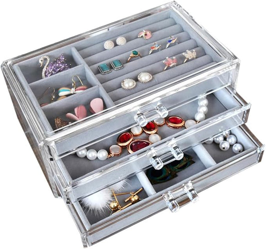 Acrylic Makeup Organizer Box 3 Layers Jewelry Storage Case for Cosmetics and Accessories for Vanity Table and Bedroom Display