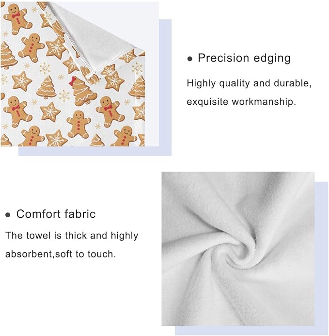Gingerbread Man Towels Set of 3 Christmas Winter Bathroom Towel Soft Absorbent Bath Hand Towels Washcloth Guest Towel Sets Xmas Holiday Bathroom Decorations