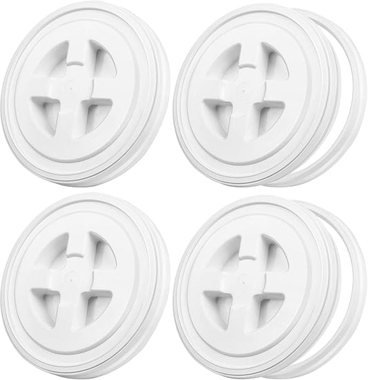 Aodaer 4 Pieces Seal Lid 5 Gallon Bucket Twist Lid Food Storage Container Lid Reusable Plastic Seal Lid Food Storage Container Lids (White)